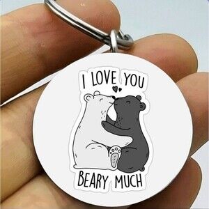 I Love You Bearly Much Cuple Lover Bear Anime Love Stainless Steel Keychain